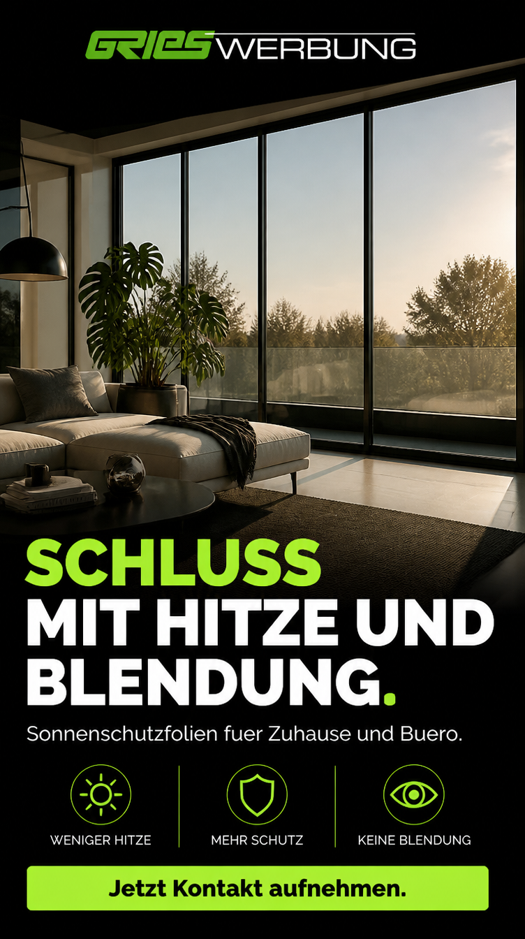 Social-Media-Creative für Sonnenschutzfolien in Wohnräumen mit großer Fensterfront