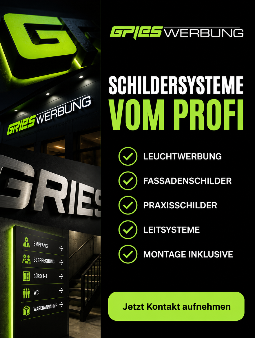 Social-Media-Creative mit Leistungsübersicht für Schildersysteme von Gries Werbung