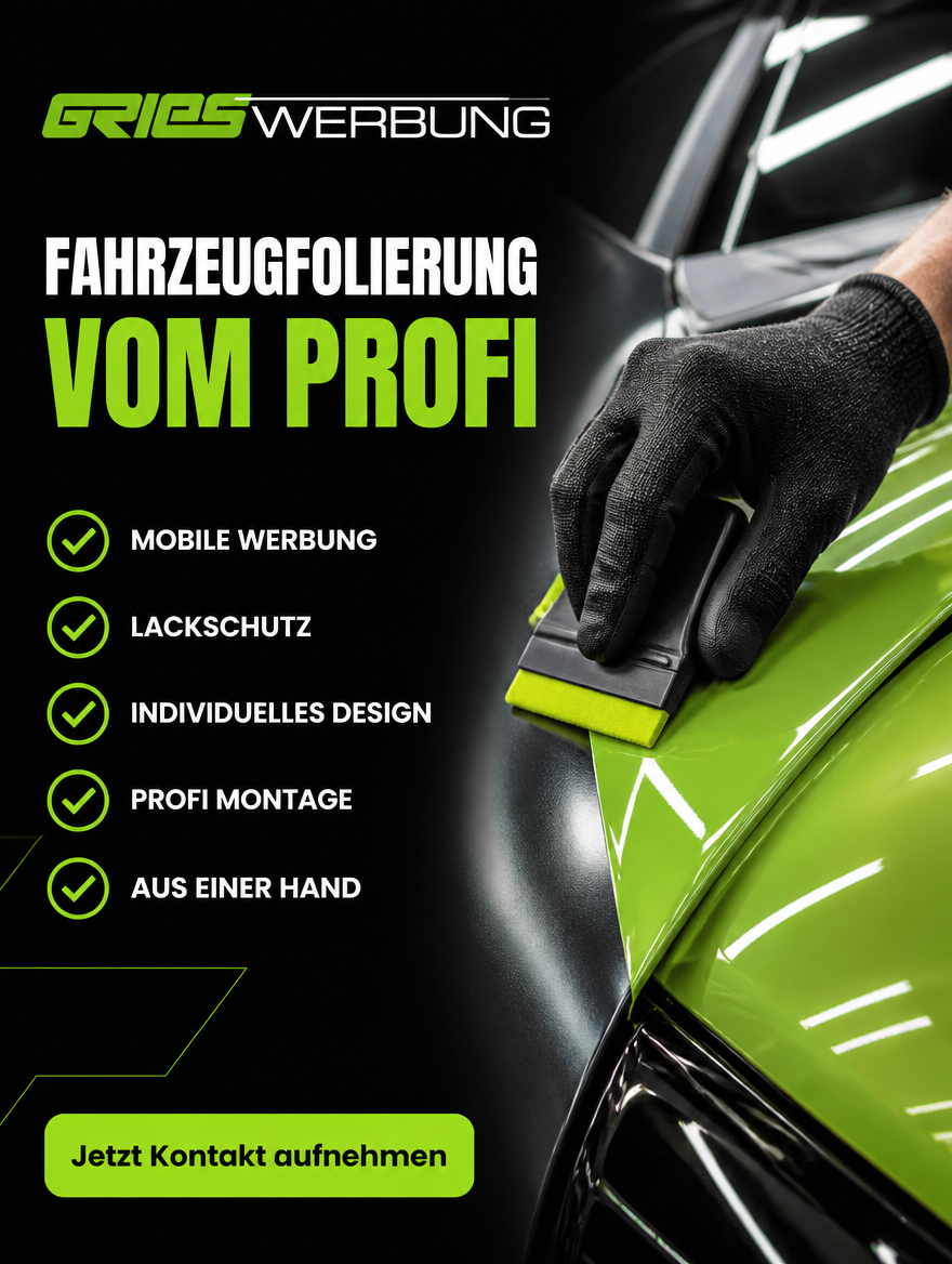 Social-Media-Creative mit Detailaufnahme einer Fahrzeugfolierung während der Montage