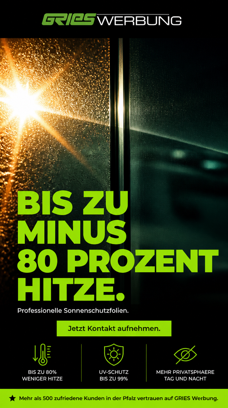 Social-Media-Creative mit Sonnenlicht an einer Scheibe und Nutzenbotschaft zu Hitzeschutzfolien